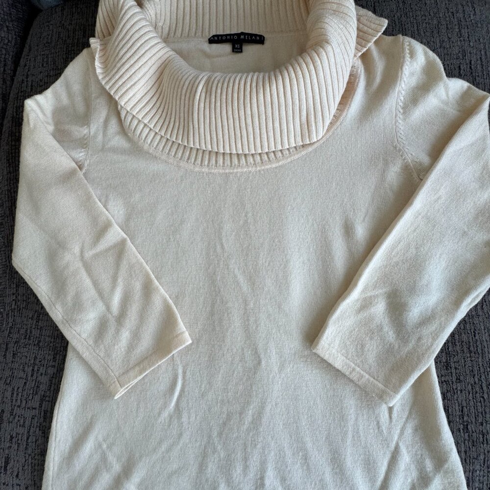 Antonio Melani | Size XS | Women's Cream Wool Turtleneck Sweater 3/4 Sleeves